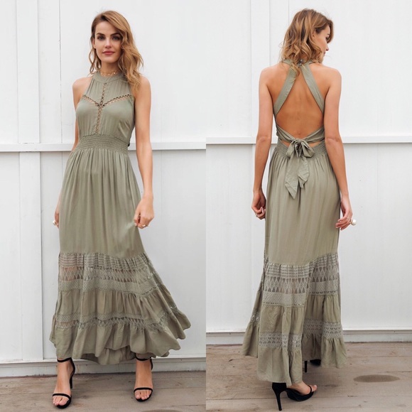 fairlygirly Dresses & Skirts - 💥 LAST ONE Open Back Crochet Halter Maxi Dress